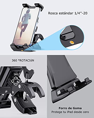 MECO ELEVERDE Soporte Tablet Bicicleta Estatica, 360° Rotación Soporte Bicicleta para Móvil, Compatible con Soporte de iPad/Micrófono/Bici Estática/Ciclismo Indoor, 4.7'-12.9' de Tabletas o Móvil
