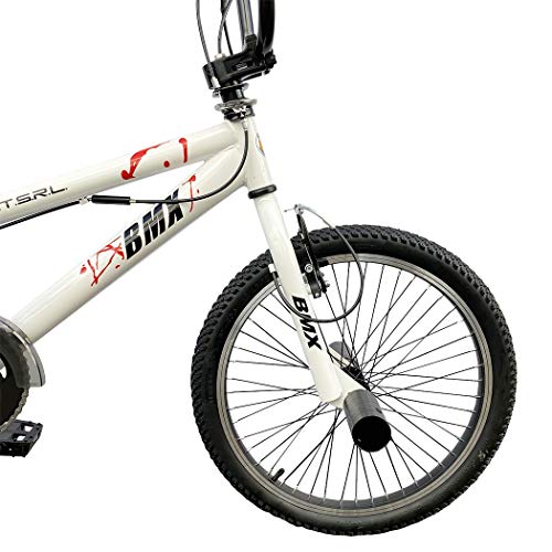 Mediawave Store - Bicicleta BMX FreeStyle con cuadro de acero Jumper SPOKES WHEEL Bicicleta Medida 20 pulgadas con dirección de 360°, BMX Freestyle (blanco)