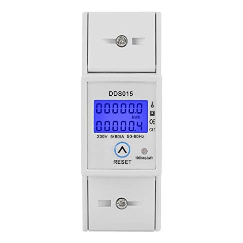 Medidor de Energía Monofásico - Medidor Digital de Vatios LCD Montaje en Riel DIN DDS015 5-80A 230V 50Hz