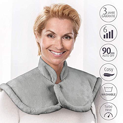 Medisana HP 622 almohadilla de calor para el hombro y el cuello, poncho de calor con 6 ajustes de temperatura, protección contra el sobrecalentamiento, desconexión automática, lavable - Gris