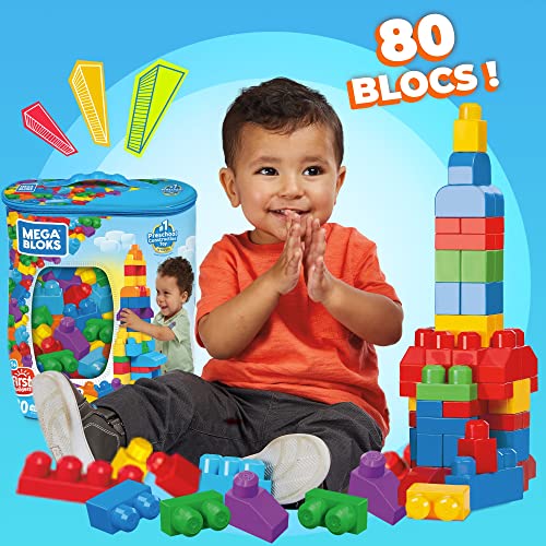 Mega Bloks Bolsa clásica con 80 bloques de construcción, juguete para bebé + 1 año Mattel DCH63)