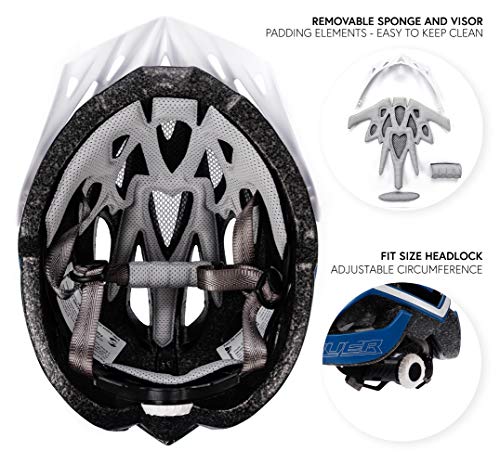 meteor Cascos Casco Bicicleta Casco Helmet Casco Bici Casco Bicicleta Adulto Skate Ciclismo Bicicleta Patineta Patines Monopatines Bici Accesorios Casco Gruver (S (52-56 cm), Azul/Blanco)