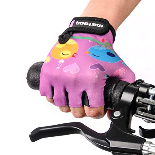 meteor Guantes de Ciclismo niñas y niños - Guantes Bicicleta para Infantil MTB BMX Carretera Montaña sin Dedos (M ~7-7,5cm, Owl)