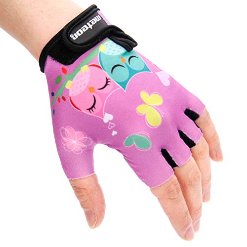 meteor Guantes de Ciclismo niñas y niños - Guantes Bicicleta para Infantil MTB BMX Carretera Montaña sin Dedos (M ~7-7,5cm, Owl)