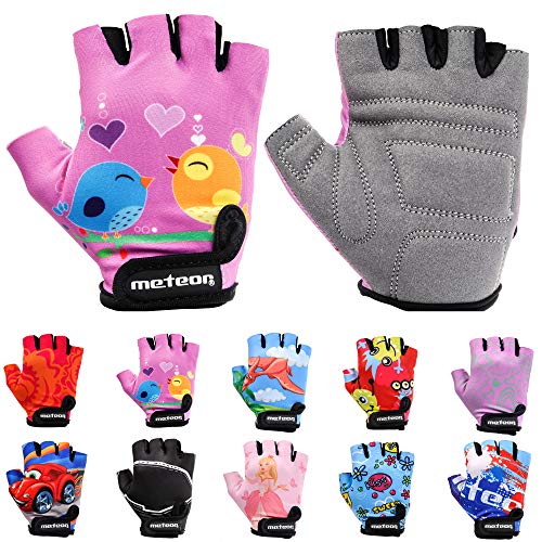 meteor Guantes de Ciclismo niñas y niños - Guantes Bicicleta para Infantil MTB BMX Carretera Montaña sin Dedos (M ~7-7,5cm, Owl)