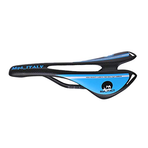 MH96_Italy Sillín de Bicicleta de Fibra de Carbono 3K para Bicicleta de Carreras y MTB antipróstata, Super Ligero, 100 g +/-, Azul Mate