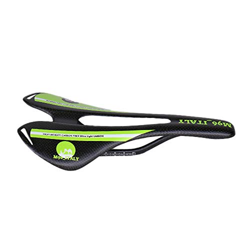 MH96_Italy Sillín de Bicicleta de Fibra de Carbono 3K para Bicicleta de Carreras y MTB antipróstata, Super Ligero, 100 g +/-, Verde Mate