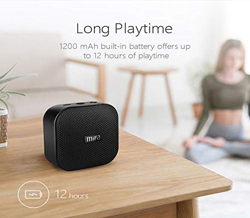 MIFA A1 Mini Altavoz Portátil Bluetooth 4.2 Impermeable IP56 y Tecnología True Wireless Stereo & DSP, Anti-Polvo con 15 Horas Continua y Tarjeta de microSD, Micrófono Incorporado, Negro