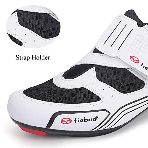 MiFeloo Zapatillas de montar Peloton para exteriores de triatlón, para ciclismo o para interiores y exteriores, compatibles con tacos de 3 pernos o 2 pernos para hombres y mujeres, White, 44 EU