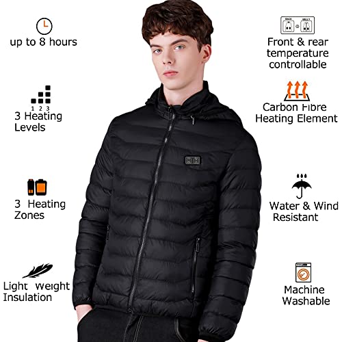 Mincoo Chaqueta Calefactable Adecuado Para Hombres y Mujeres,con Temperatura Ajustable Chaquetas calefactora con 3 Temperaturas & 3 Zonas Ideal Acampar Actividades al Aire Libre invierno(Black, S)