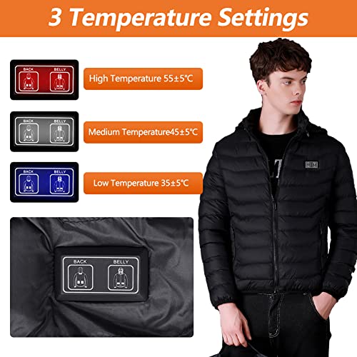 Mincoo Chaqueta Calefactable Adecuado Para Hombres y Mujeres,con Temperatura Ajustable Chaquetas calefactora con 3 Temperaturas & 3 Zonas Ideal Acampar Actividades al Aire Libre invierno(Black, S)