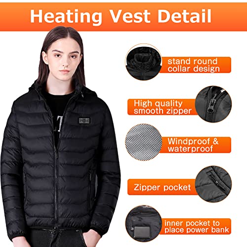 Mincoo Chaqueta Calefactable Adecuado Para Hombres y Mujeres,con Temperatura Ajustable Chaquetas calefactora con 3 Temperaturas & 3 Zonas Ideal Acampar Actividades al Aire Libre invierno(Black, S)