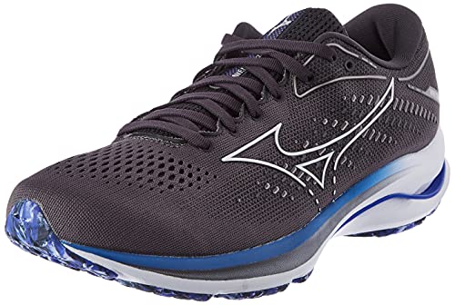 Mizuno Wave Rider 25, Zapatillas de Running Hombre, Obsidian / 10077C / Violet Blue, 44 EU