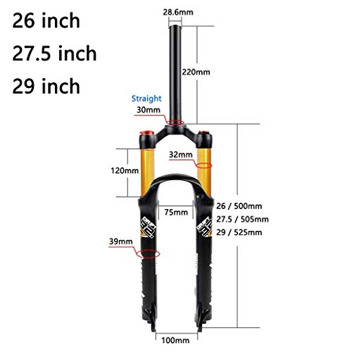 MJCDNB Horquilla de suspensión MTB de aleación de magnesio para Bicicleta de 26/27,5/29 Pulgadas, Horquillas de Aire de aleación para Bicicleta de montaña para Bicicleta MTB XC Offroad