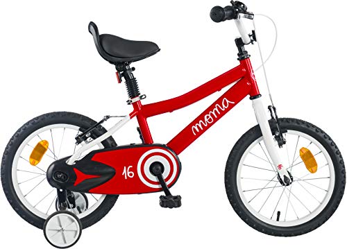 Moma Bikes - Bicicleta Infantil 16" con ruedines incluidos, Rojo, Talla Única