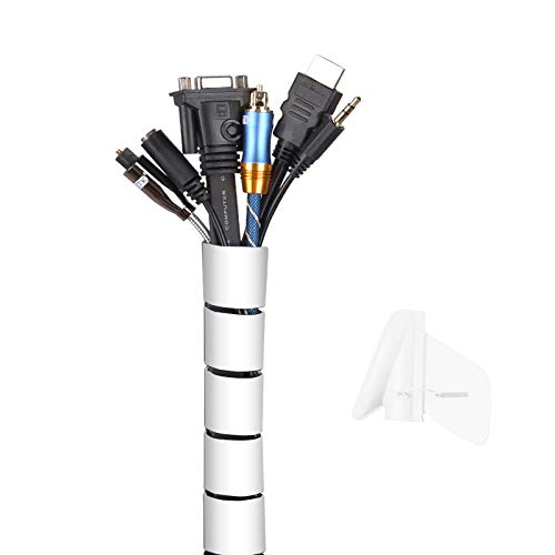 MOSOTECH Organizador Cables, Cubre Cables de 2m, Flexible Funda Organizador Cables, Organizador de Cables Mesa, Recoge Cables para Office y PC Escritorio, 2m-Ø16mm,Blanco