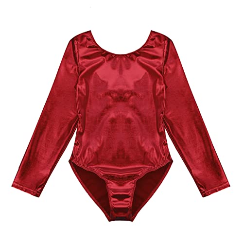 MSemis Maillot Brillante de Gimnasia Ritmica Niña Mono Elástico de Gimnasia Ritmica Maillot Manga Larga de Danza Ballet Disfraz de Bailarina Rojo 8-10 años