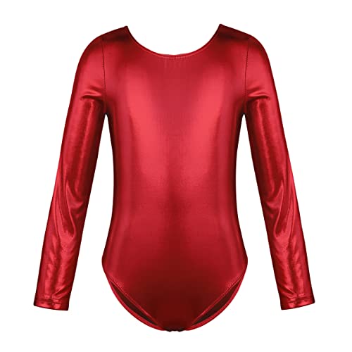 MSemis Maillot Brillante de Gimnasia Ritmica Niña Mono Elástico de Gimnasia Ritmica Maillot Manga Larga de Danza Ballet Disfraz de Bailarina Rojo 8-10 años