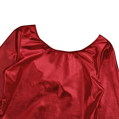 MSemis Maillot Brillante de Gimnasia Ritmica Niña Mono Elástico de Gimnasia Ritmica Maillot Manga Larga de Danza Ballet Disfraz de Bailarina Rojo 8-10 años