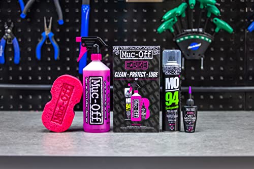 Muc-Off eBike Kit de limpieza, protección y lubricación – Lo esencial para limpiar, proteger y lubricar tu bicicleta eléctrica – Incluye Muc-Off Bike Cleaner, MO-94 y lubricante de cadena