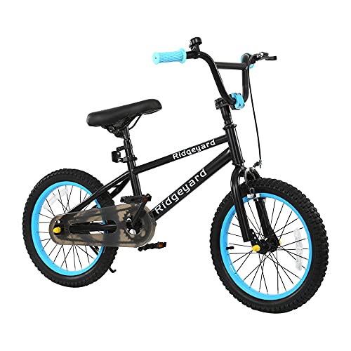 Muguang - Bicicleta BMX con sistema de rotor Freestyle 360º, 16 pulgadas, bicicleta BMX Freestyle 4 tacos (azul claro)