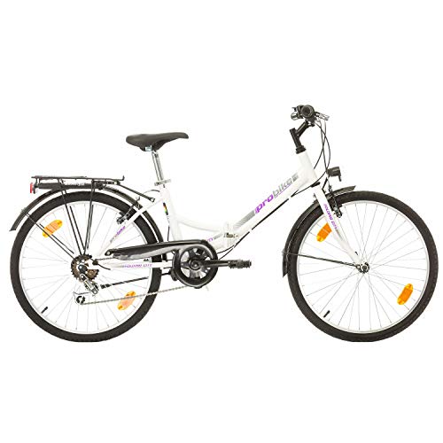 Multibrand Folding City 24 Lady, 24 Pulgadas, 457 mm, Bicicleta de montaña Plegable, 6 velocidades, para Mujeres, niña, Guardabarros Delantero y Trasero, Lustre Blanco Lilac-Gris (Blanco-Purple)