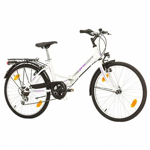 Multibrand Folding City 24 Lady, 24 Pulgadas, 457 mm, Bicicleta de montaña Plegable, 6 velocidades, para Mujeres, niña, Guardabarros Delantero y Trasero, Lustre Blanco Lilac-Gris (Blanco-Purple)