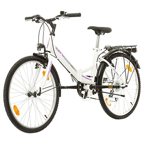 Multibrand Folding City 24 Lady, 24 Pulgadas, 457 mm, Bicicleta de montaña Plegable, 6 velocidades, para Mujeres, niña, Guardabarros Delantero y Trasero, Lustre Blanco Lilac-Gris (Blanco-Purple)