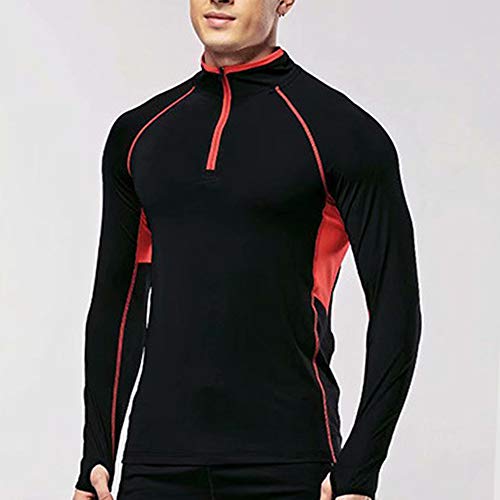 Muscle Alive Hombres Trimestr Cremallera Corriendo Activo Playeras Rutina de Ejercicio Negro M