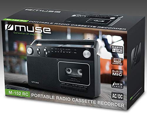 Muse M-152 RC Retro - Grabador de Casetes con Función de Grabación (Radio FM y Am, Entrada Aux, Antena Telescópica), Color Negro