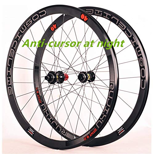 MZPWJD Juego Ruedas Bicicleta Carretera 700C Llantas Doble Pared 40mm Bloqueo Central Freno Disco A Través del Eje Rodamiento Sellado Cassette Hub para 8-11 Velocidad CX