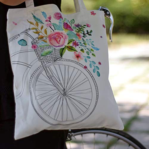 Nacnic Bolsa Tote de Tela Bicicleta con Flores. Bandolera Multiusos