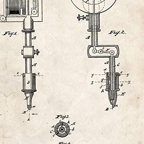 Nacnic Poster con Patente de Maquina de Tatuajes. Lámina con diseño de Patente Antigua en tamaño A3 y con Fondo Vintage