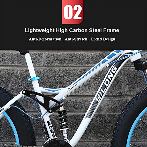 NENGGE Doble Suspensión Bicicleta Montaña para Adulto Hombre Mujer, Neumático Gordo MTB Profesional Doble Freno Disco Ciclismo BTT, Cuadro Fibra de Carbono,Rojo,26 Inch 27 Speed