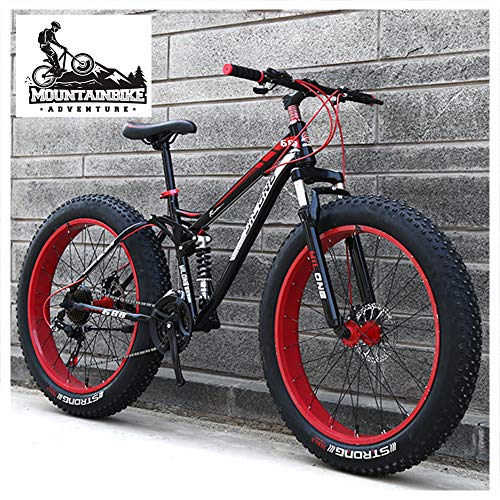 NENGGE Doble Suspensión Bicicleta Montaña para Adulto Hombre Mujer, Neumático Gordo MTB Profesional Doble Freno Disco Ciclismo BTT, Cuadro Fibra de Carbono,Rojo,26 Inch 27 Speed