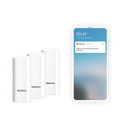 Netatmo DTG-EC Sensores Inteligentes para Puertas y Ventanas Netatmo, inalámbricos, de una pieza, pack de 3, con detección de vibraciones