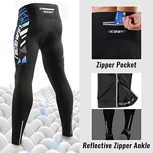 NICEWIN Pantalones de Ciclismo para Hombre Pantalones Acolchados en 3D para Bicicleta de Carretera Medias largas con Bolsillos para Andar en Bicicleta al Aire Libre Azul L