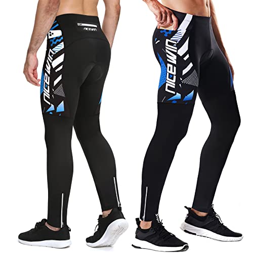 NICEWIN Pantalones de Ciclismo para Hombre Pantalones Acolchados en 3D para Bicicleta de Carretera Medias largas con Bolsillos para Andar en Bicicleta al Aire Libre Azul L