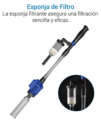 NICREW 3 en 1 Aspirador Automático para Acuario, Limpiador de Grava con Esponja de Filtro, Aspirador de Grava Eléctrica Adecuada para Acuarios Medianos y Grandes