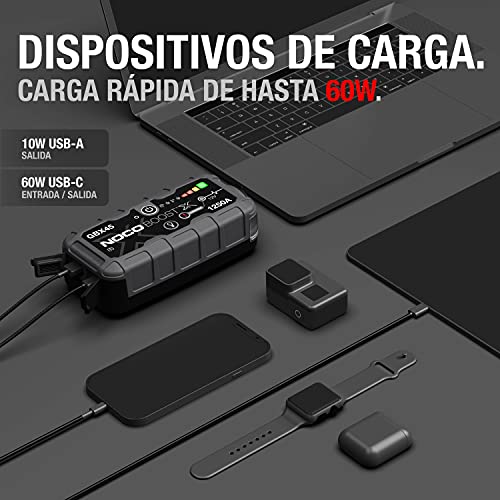 NOCO Boost X GBX45, 1250A 12V UltraSafe Arrancador de Litio, Bateria Booster Profesional, Cargador Powerbank y Cables de Arranque de Coche por Gasolina de hasta 6.5 Litros y Diésel de 4.0 Litros