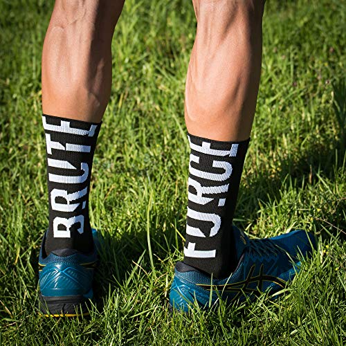 NORTEI Calcetines para Ciclismo, MTB y Running de Caña Alta para Hombre y Mujer – Brute Force Black (S-M)