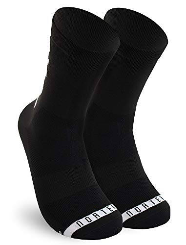 NORTEI Calcetines para Ciclismo, MTB y Running de Caña Alta para Hombre y Mujer – Brute Force Black (S-M)