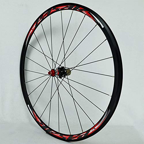 NS Fibra Carbon 700C Bicicleta Carretera Juego Ruedas Freno C/V Cubo Rueda Trasera Delantera Bici 30mm Llanta Aleación Doble Pared for 7 8 9 10 11 Volante (Color : Black Hub Red Logo)