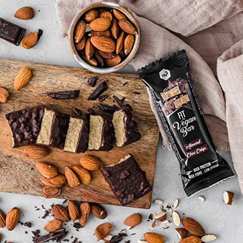 nu3 Vegan Protein Bars – Barritas veganas sabor chocolate y almendras – 12 x 50g – Barras proteicas sin lactosa – Bajas en azúcar y carbohidratos – Sin soja ni aceite de palma – 100% proteína vegetal