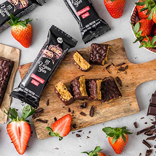 nu3 Vegan Protein Bars – Barritas veganas sabor Fresa crujiente – 12 x 50g – Barras proteicas sin lactosa – Bajas en azúcar y carbohidratos – Sin soja y sin aceite de palma – 100% proteína vegetal