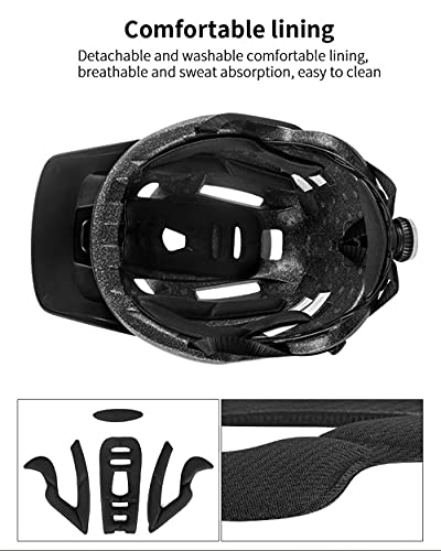 OMGPFR Casco De Bicicleta MTB para Adultos, Casco De Seguridad para Montar Al Aire Libre con Luz De Advertencia Casco De Bicicleta De Montaña Integrado EPS 14 Vents,Blackwhite