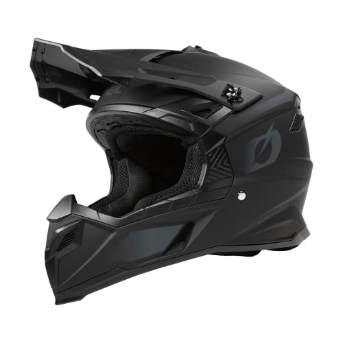 O'NEAL | Casco de Motocross | Motocicleta MX Enduro | Compatible con Airflaps™, Forro Acolchado Coolmax, Cierre de Seguridad Doble-D | Casco C-SRS Sólido | Adulto | Negro | Talla S