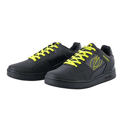 O'NEAL | Zapatillas de Bicicleta | MTB Downhill Freeride | Equilibrio Entre Agarre y posición del pie, Suela de Panal | Zapato de Pedal Plano con Clavos | Adultos | Negro Neón Amarillo | Talla 44