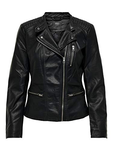 Only Onlfreya Faux Leather Biker Otw Noos Abrigo de Vestir, Negro (Black), 36EU para Mujer