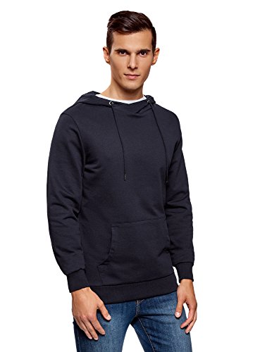 oodji Ultra Hombre Sudadera Básica con Bolsillo, Azul, ES 52-54 / L